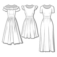 Vintage Dresses Sketch in Black and White