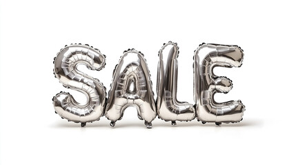 Fototapeta premium Silver balloon letters spelling 'SALE' on a white background