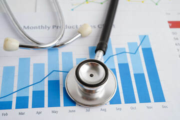 Stethoscope on chart or graph paper, Financial, account, statistics and business data medical...