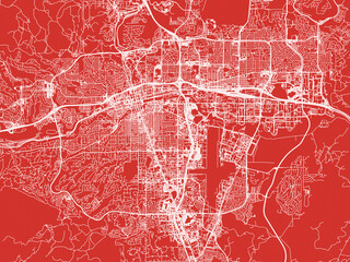 Christmas Map of Reno Nevada, USA in Snowy White on Festive Red Background.