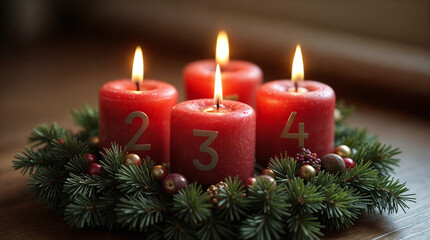 Festive Advent Candles for Christmas Countdown, Generative Ai