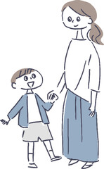 手を繋ぐお母さんと男の子