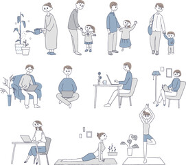 色々な人のライフスタイルのイラストセット
