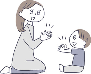 子供と手遊びをするお母さん