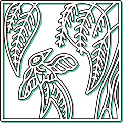 カラーシャドウ正方形シンプル花札　霜月　栃　燕　11月　栃に燕