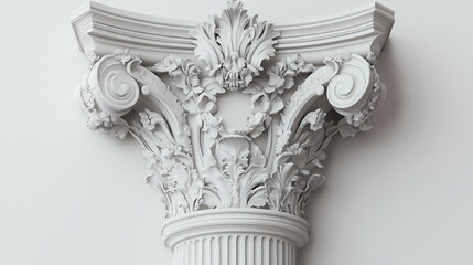 3d rendering of a white clay roman arch decorated with ornate details. object depicted is a pillar of stone that might have been found in a temple building. Baroque. Illustration