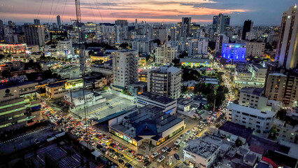 Santo Domingo aerial night view during sunset 