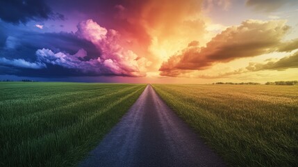 Fototapeta premium Dramatic Sunset Over Rural Road