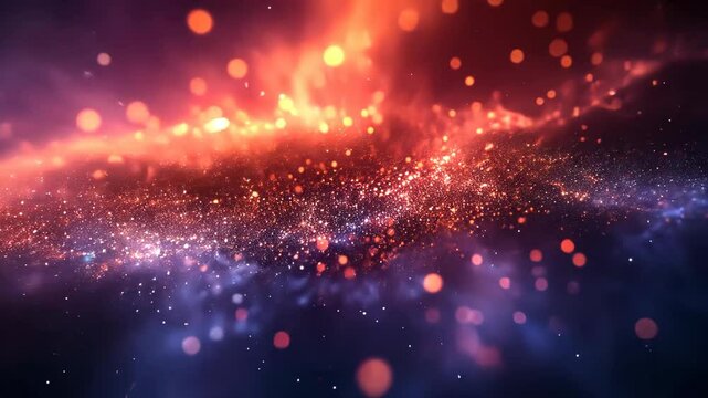 A mystical abstract background of galactic dust and starlight with a shimmering gradient from warm red to cool blue, suggesting an expansive cosmic scene.