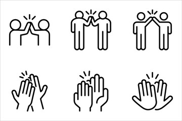 Fototapeta premium High five linear icon set. Success gesture. Collaboration. vector illustration on white background