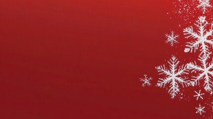 A festive red background adorned with delicate white snowflakes.