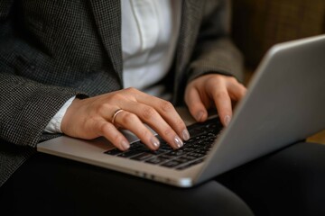 business woman close up of a person typing on a laptop computer