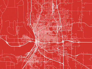 Christmas Map of Saint Joseph Missouri, USA in Snowy White on Festive Red Background.