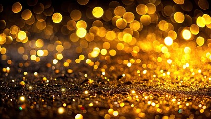 Abstract Gold Glitter Bokeh on Black Background - High Depth of Field, Sparkling Lights, Festive Atmosphere, Elegant Design, Luxury Decor, Twinkling Effect, Celebration, Shiny Texture