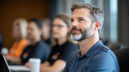 Fototapeta premium Confident Serious Faced Middle Aged Businessman in Formal Suit Leads Corporate Team Meeting and Discussion in Office Boardroom Showcasing Leadership Business Acumen and Problem Solving Skills