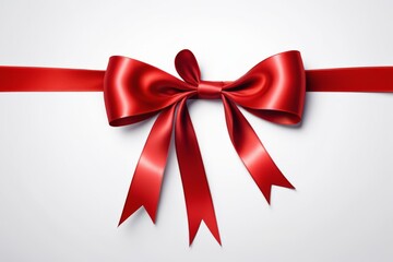 Red satin bow on white background for holiday gift or festive decoration