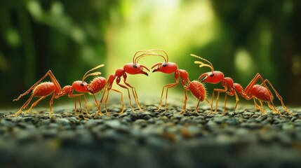 Fototapeta premium Three Red Ants Face Off