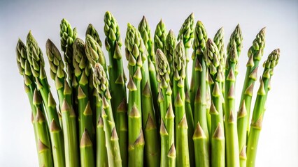 Fototapeta premium Fresh Green Asparagus Spears Silhouette on White Background - Vibrant, Healthy, Organic Vegetables for Culinary and Nutritional Use, Perfect for Food Photography and Recipes