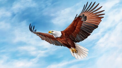 Obraz premium Majestic Bald Eagle Soaring High in Blue Sky Wildlife Photography