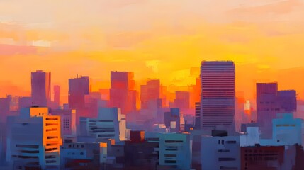 Cityscape Sunset Painting
