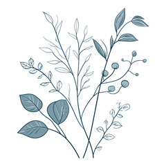 Naklejka premium Minimalist Botanical Design with Blue and Green Leaves