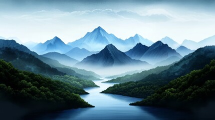 Obraz premium Serene Blue Mountain Lake Landscape Nature Serenity Peace Travel