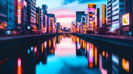 Fototapeta premium Neon City Reflections