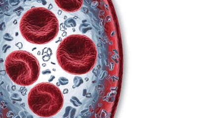 Fototapeta premium Close-up view of human blood cells surrounded by plasma and other cellular components in a scientific illustration