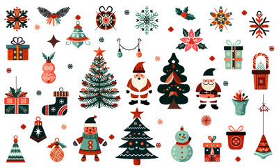 Set of Christmas Elements with Holiday Background