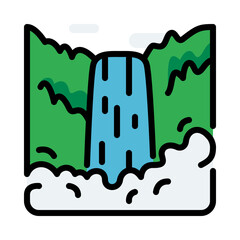 Waterfall vector illustration in cartoon style, for tourism and holiday.