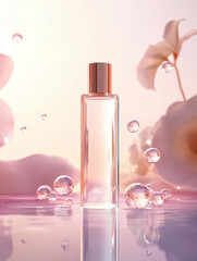 3D Render of Sleek, Glossy Skincare Toner Bottle with Glowing Accents &ndash; Minimalistic and Elegant E-Commerce Display