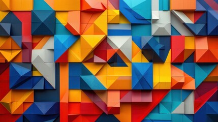 Abstract geometric pattern with vibrant colors, shapes, and textures.