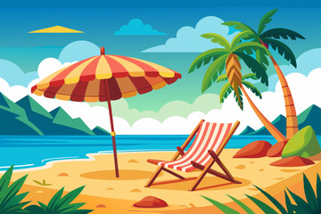 Obraz premium Canvas chairs with parasol on a beautiful beach