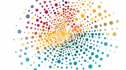 A burst of colorful dots expanding outward from a central point, symbolizing the spreading influence and impact of inclusive actions and diverse contributions, minimalist style