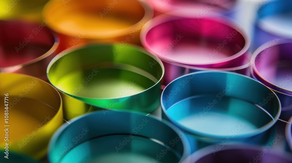 Poster A cascade of overlapping circles in diverse colors, symbolizing the unity and harmony within diversity, photography style