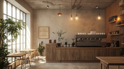 Minimalist Coffee Shop Interior with Natural Light