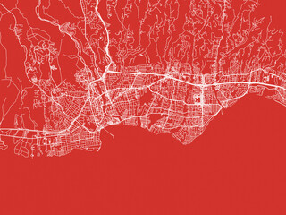 Christmas Map of Santa Cruz  California, USA in Snowy White on Festive Red Background.