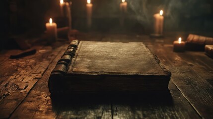 Ancient Book on a Wooden Table