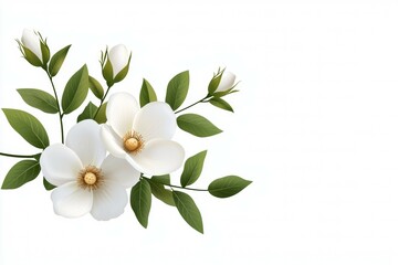 Fototapeta premium A white flower with green leaves is the main focus of the image