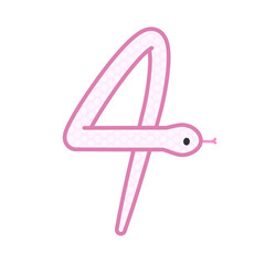 数字の4になるコミカルでかわいいピンクの蛇