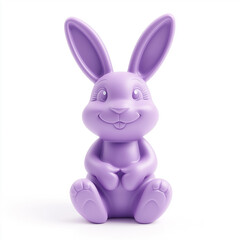 Obraz premium Cute purple cartoon bunny sitting and smiling on white background