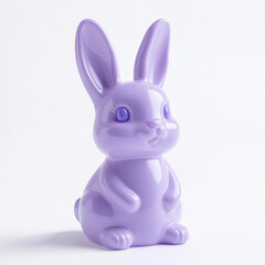 Obraz premium Glossy purple plastic easter bunny sitting on white background