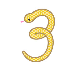 Naklejka premium 数字の3になるコミカルでかわいい金色の蛇