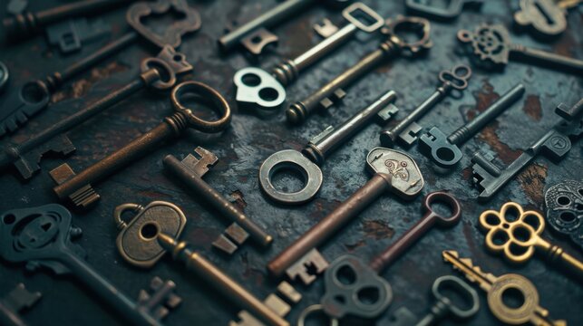 A collection of differently shaped keys fitting into a unified lock, Symbolizing inclusivity and accessibility in diverse communities, photography style
