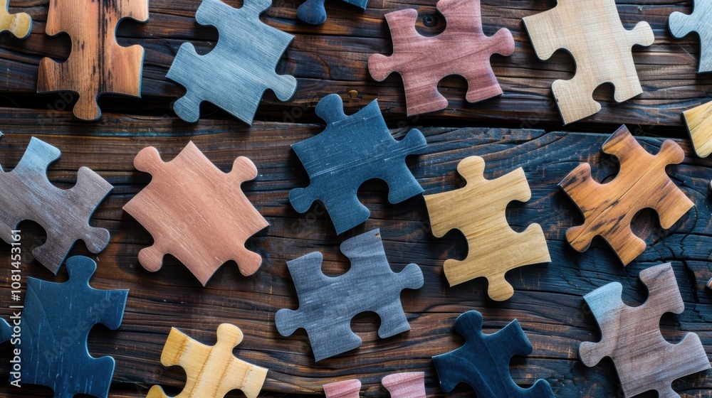 Poster a collection of differently shaped puzzle pieces fitting together perfectly, symbolizing the unity a