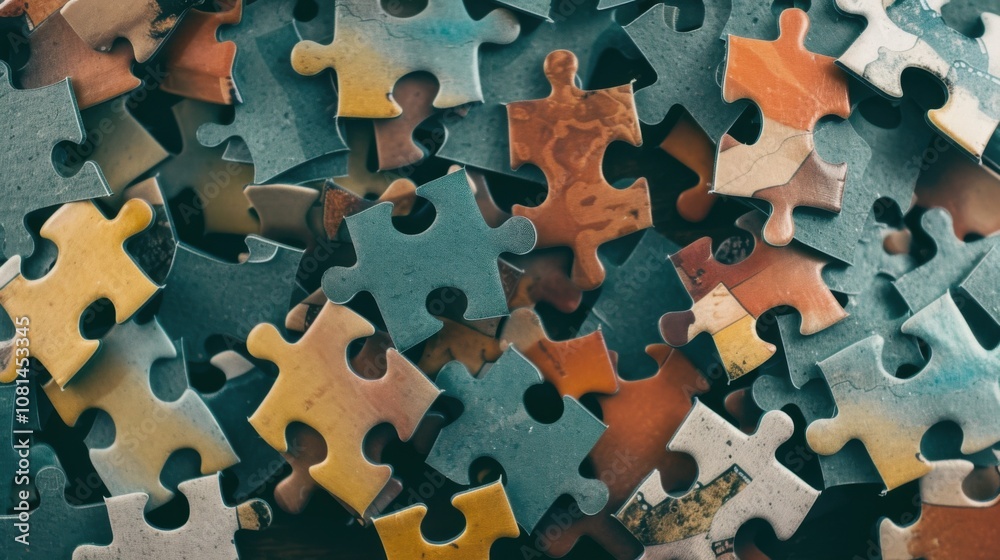 Aufkleber A collection of differently shaped puzzle pieces fitting together seamlessly, Symbolizing the unity and strength found in diversity, photography style