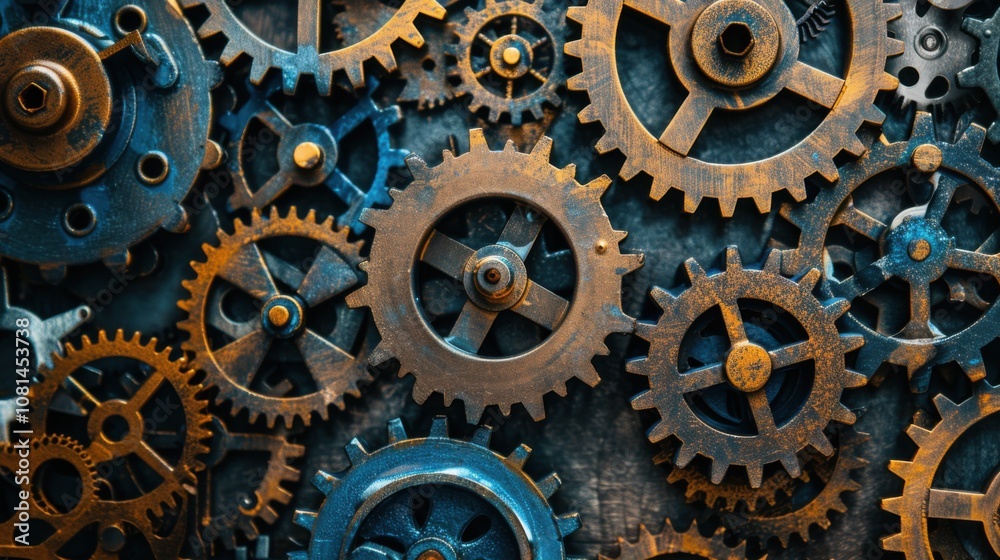 Poster A collection of gears in different shapes and sizes working together smoothly, Depicting the collaborative effort and efficiency of diverse teams, photography style
