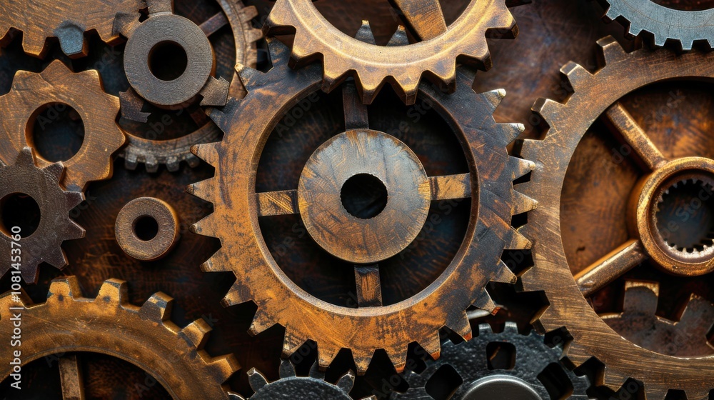 Poster A collection of gears in different shapes and sizes working together smoothly, Depicting the collaborative effort and efficiency of diverse teams, photography style