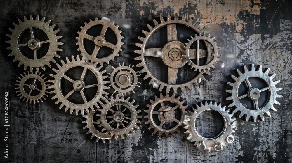 Poster A collection of gears in different sizes and shapes working together smoothly, Depicting the collaborative effort and efficiency of diverse teams, photography style