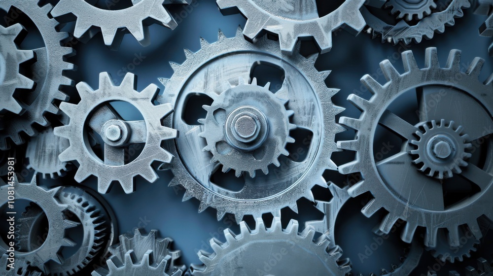 Poster a collection of gears in different sizes and shapes working together smoothly, depicting the collabo